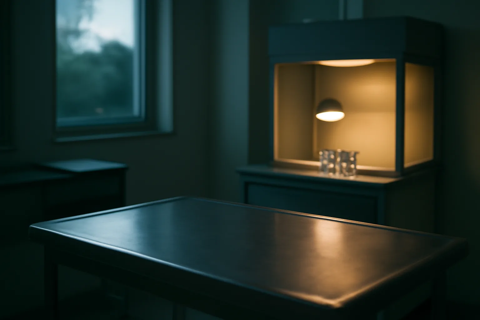 Empty clinical trial room with vial rack, representing retatrutide's investigational-only status