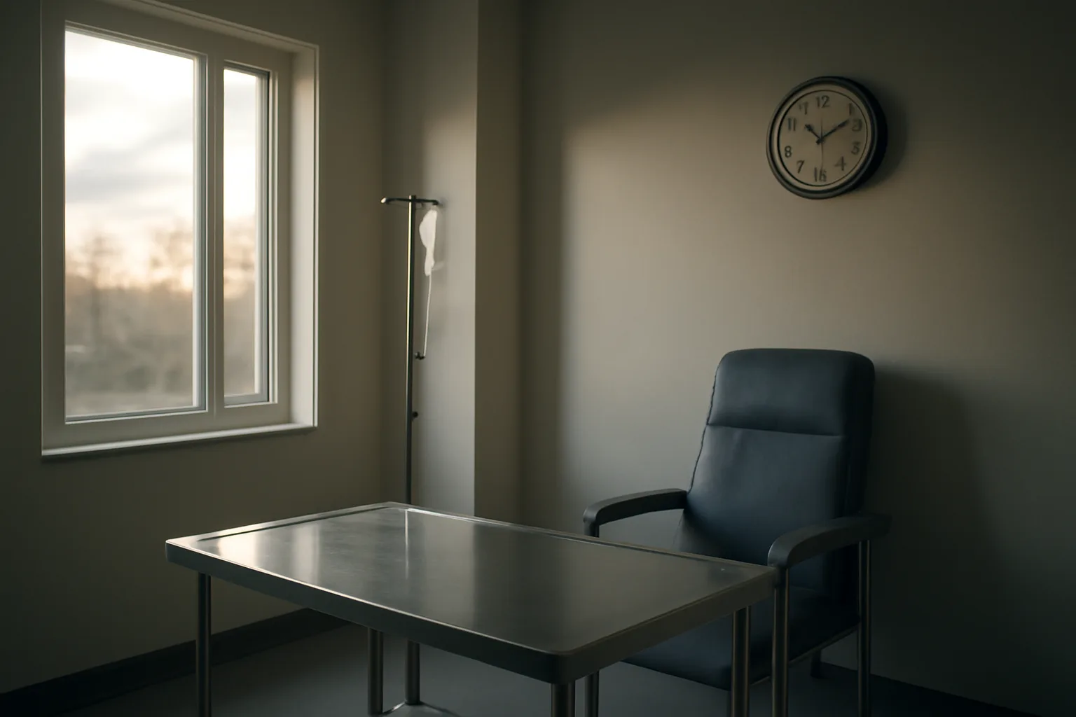 Empty clinical trial exam room representing the only lawful path to retatrutide access